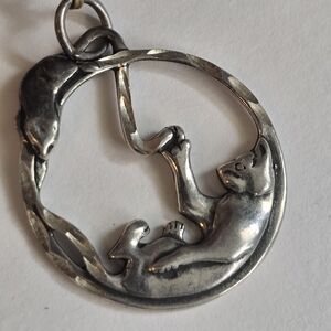 Sterling Silver Cat and Mouse Pendant Charm